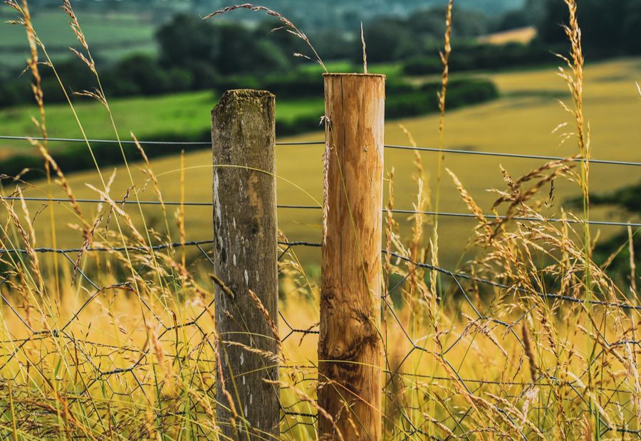 High tensile smooth wire fence with in-line strainers and tension springs on a Missouri pasture